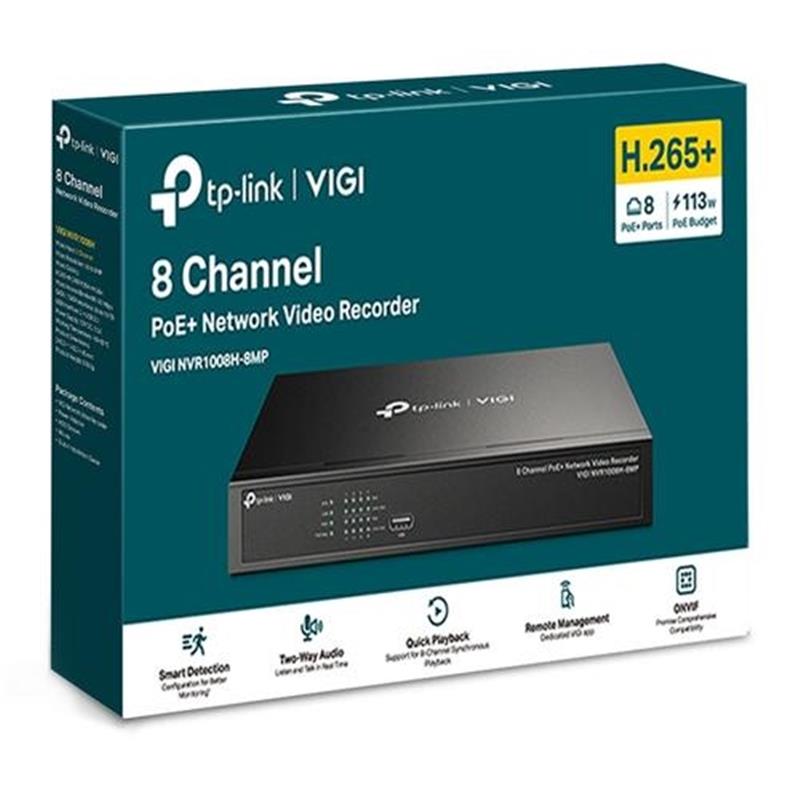 TP-Link VIGI NVR1008H-8MP Netwerk Video Recorder (NVR) Zwart