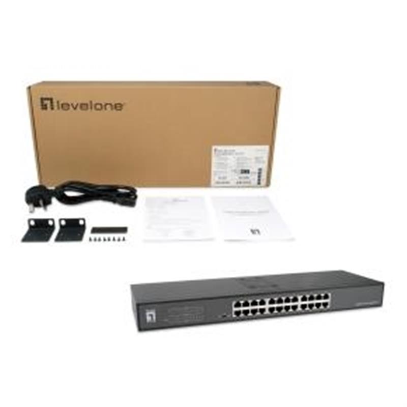 LevelOne Switch 24x GE GEU-2431 19\"" Rack Mount Kit Unmanaged Gigabit Ethernet (10/100/1000) 1U Zwart