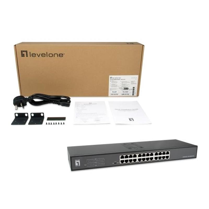 LevelOne Switch 24x GE GEU-2431 19\"" Rack Mount Kit Unmanaged Gigabit Ethernet (10/100/1000) 1U Zwart