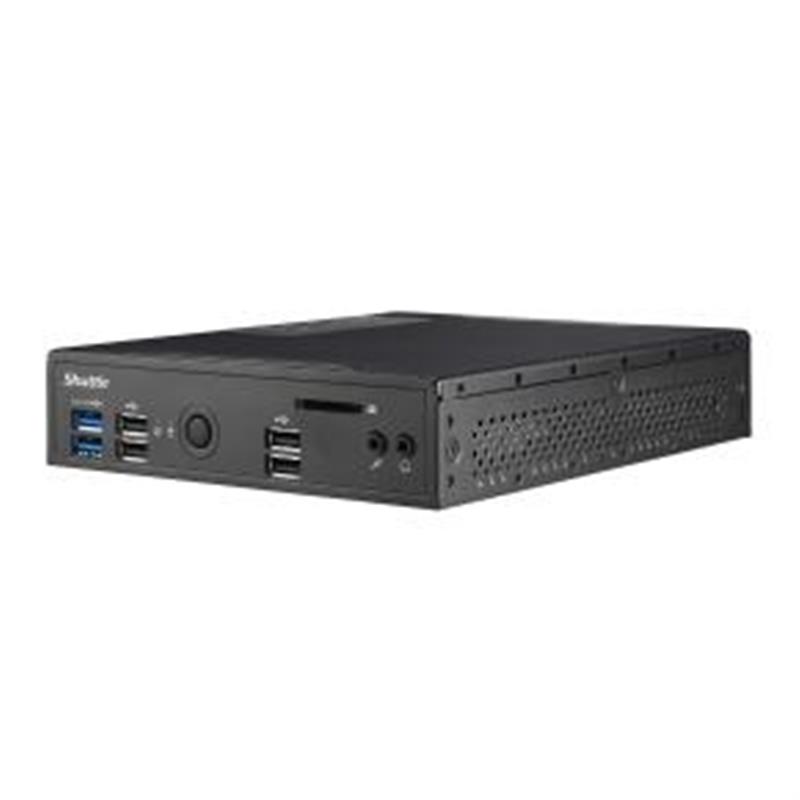 Shuttle XPC slim Barebone DS20UV2, Celeron 5205U, 1xHDMI, 1xDP, 1xVGA, 2xLAN (1xGbit, 1x2.5Gbit), 1xCOM, 8xUSB, ventilatorloos, 24/7 permanent gebruik