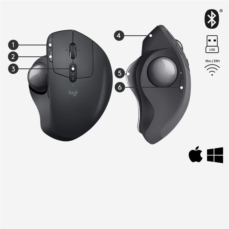 Logitech MX Ergo muis RF draadloos + Bluetooth Trackball 440 DPI Rechtshandig