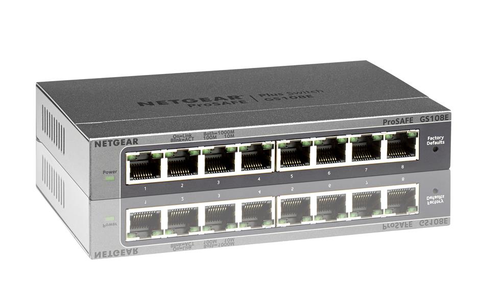 Netgear ProSAFE Unmanaged Plus Switch - GS108E - 8 Gigabit Ethernet poorten