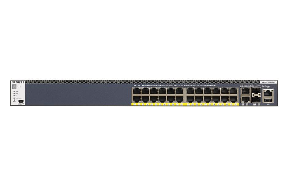 Netgear ProSAFE Managed Switch - GSM4328PB - Stackable platform met 24 PoE+ poorten + 2 x SFP+ en 2 x 10GBASE-T poorten (1000W PSU)