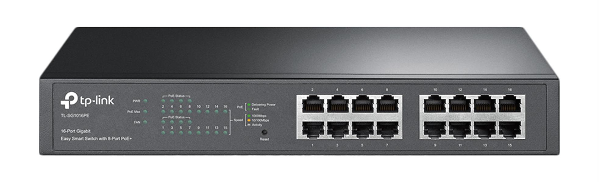 TP-LINK TL-SG1016PE netwerk-switch Managed Gigabit Ethernet (10/100/1000) Zwart Power over Ethernet (PoE)