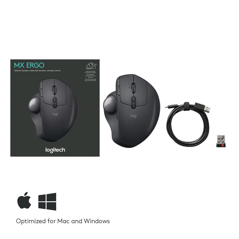 Logitech MX Ergo muis RF draadloos + Bluetooth Trackball 440 DPI Rechtshandig