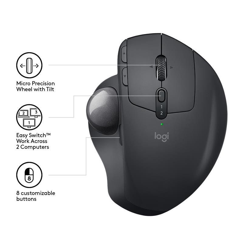 Logitech MX Ergo muis RF draadloos + Bluetooth Trackball 440 DPI Rechtshandig