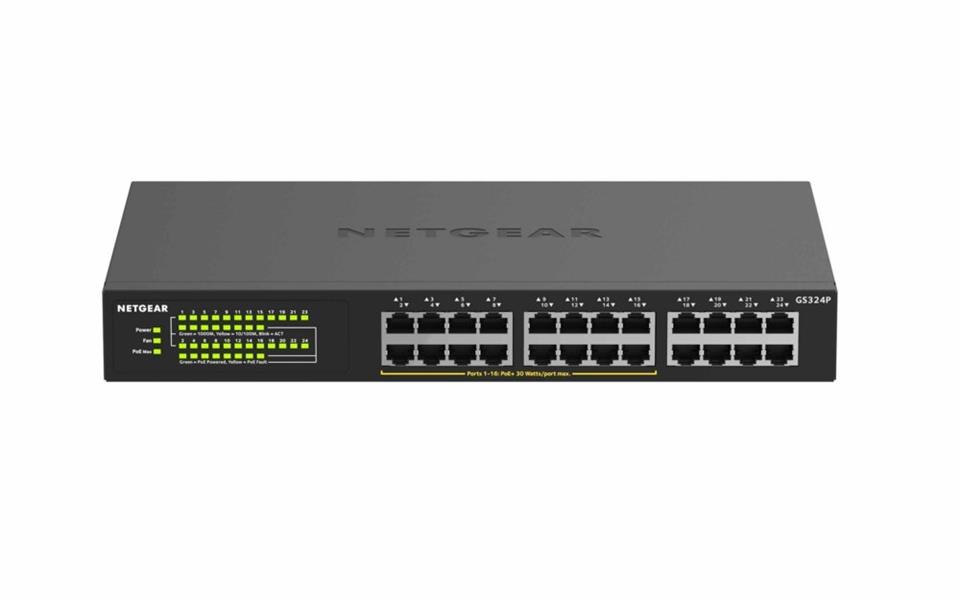 Netgear GS324P Unmanaged Gigabit Ethernet (10/100/1000) Zwart 1U Power over Ethernet (PoE)