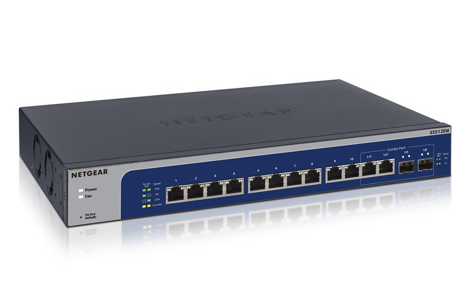 Netgear XS512EM Managed L2 10G Ethernet (100/1000/10000) Blauw, Grijs 1U