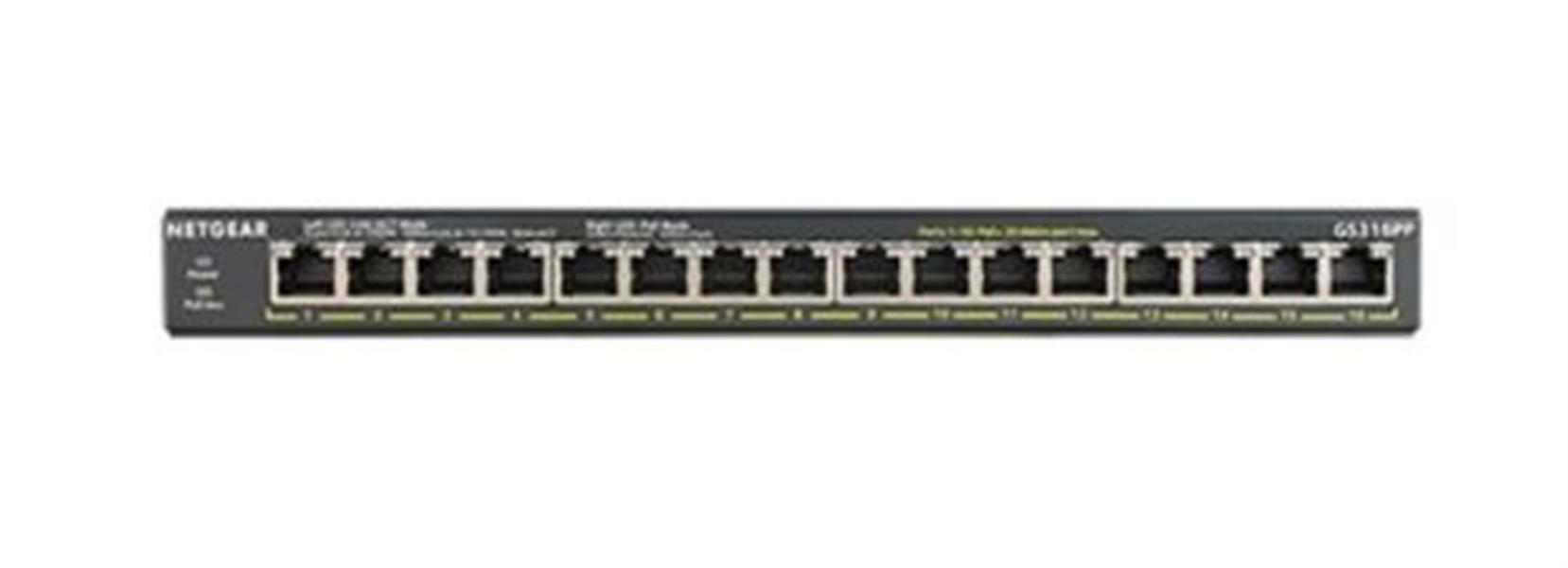 Netgear GS316PP Gigabit Ethernet (10/100/1000) Zwart Power over Ethernet (PoE)