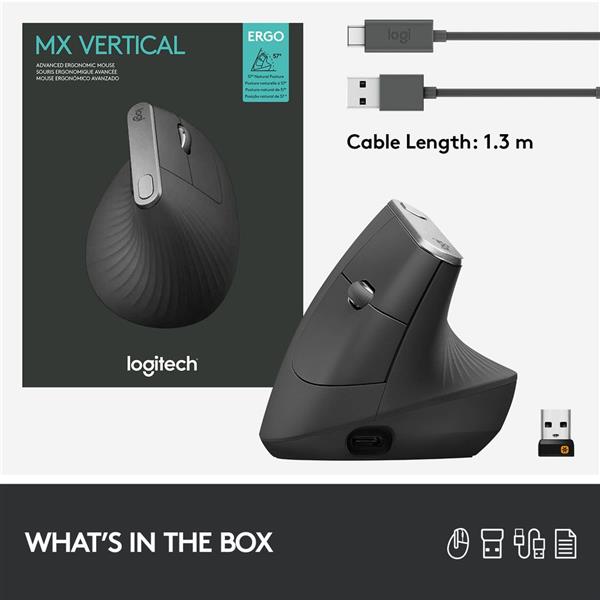 Logitech MX Vertical Advanced Ergonimic muis RF draadloos + Bluetooth Optisch 4000 DPI Rechtshandig