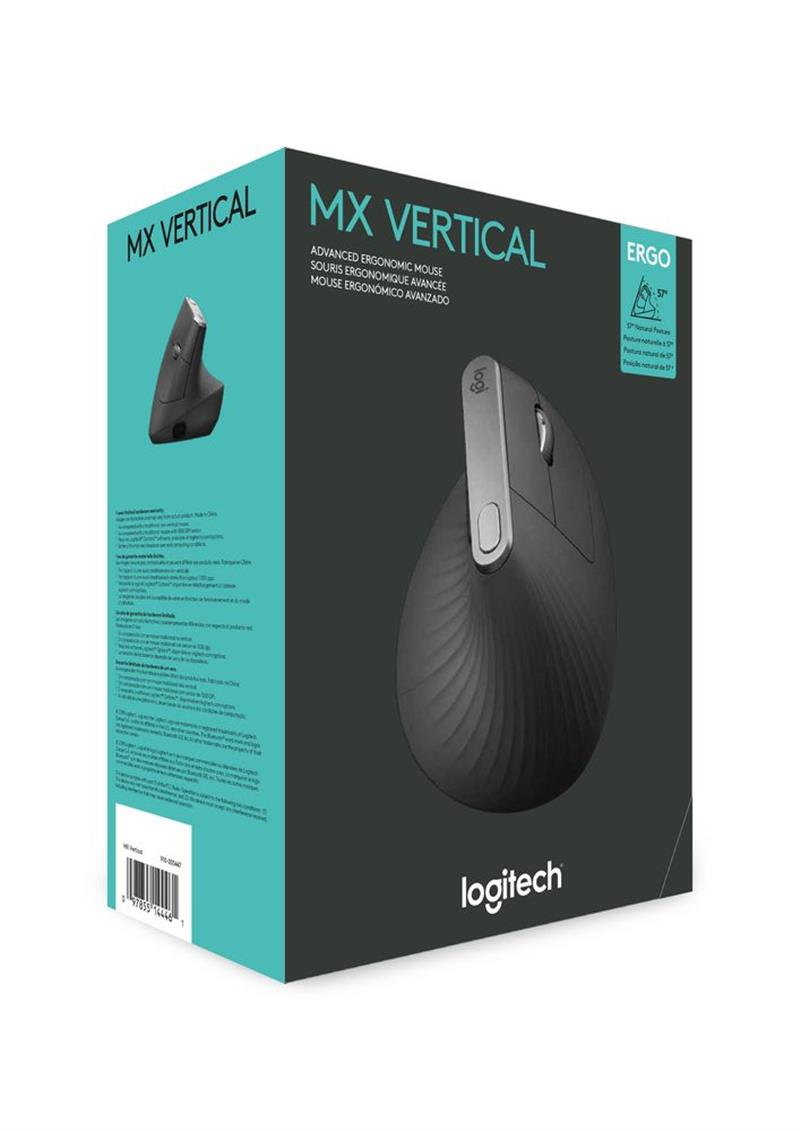 Logitech MX Vertical Advanced Ergonimic muis RF draadloos + Bluetooth Optisch 4000 DPI Rechtshandig