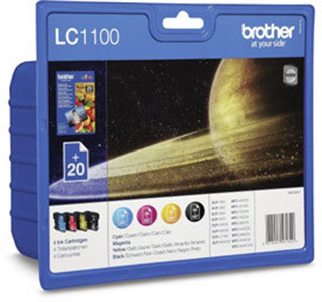 Brother LC1100 Value-Pack + 20x BP71 Origineel Zwart, Cyaan, Magenta, Geel Multipack 4 stuk(s)