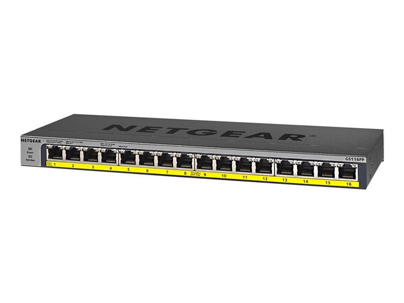 Netgear GS116LP Unmanaged Gigabit Ethernet (10/100/1000) Zwart Power over Ethernet (PoE)