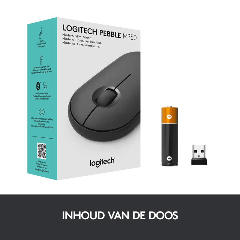 Logitech Pebble M350 muis RF draadloos + Bluetooth Optisch 1000 DPI Ambidextrous