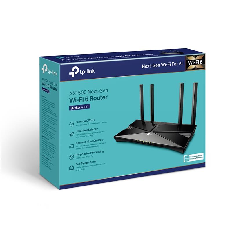 TP-LINK Archer AX10 draadloze router Dual-band (2.4 GHz / 5 GHz) Gigabit Ethernet Zwart