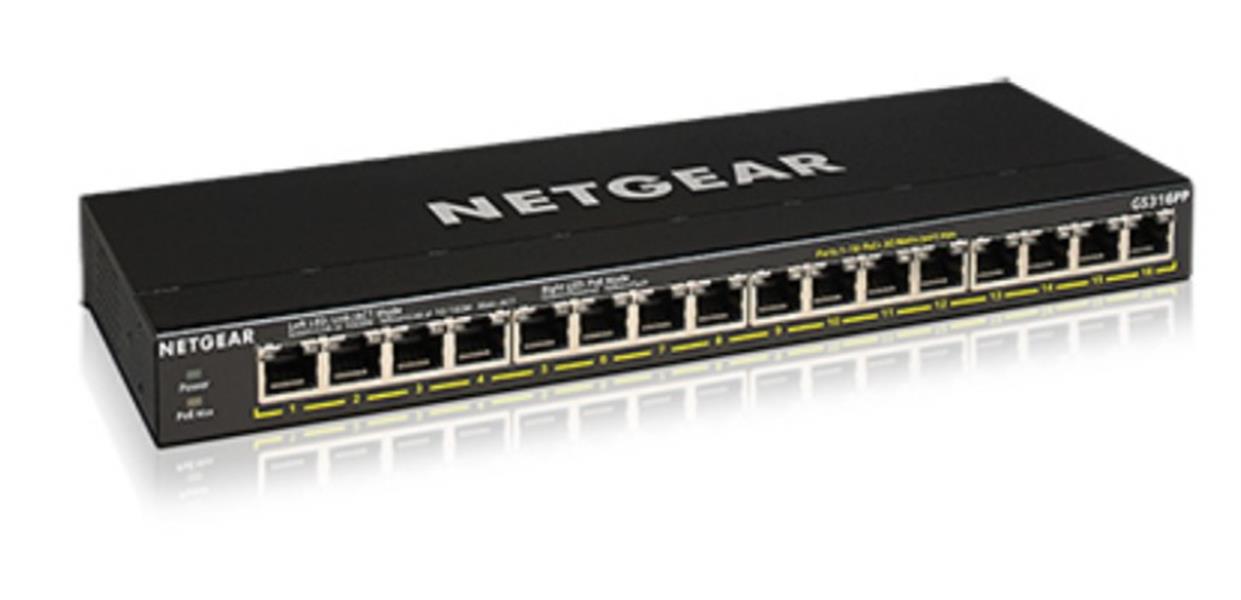 Netgear GS316PP Gigabit Ethernet (10/100/1000) Zwart Power over Ethernet (PoE)