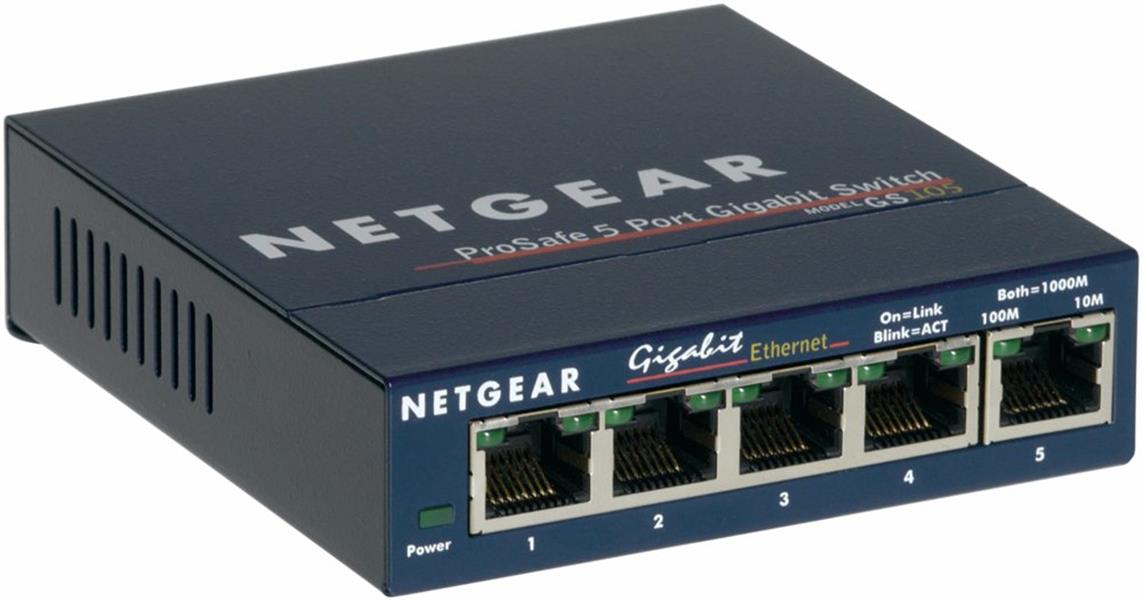 Netgear ProSAFE Unmanaged Switch - GS105 - Desktop - 5 Gigabit Ethernet poorten 10/100/1000 Mbps