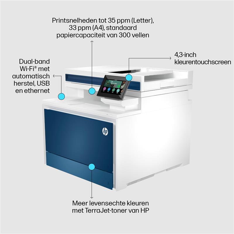 HP Color LaserJet Pro MFP 4302fdw printer, Kleur, Printer voor Kleine en middelgrote ondernemingen, Printen, kopiëren, scannen, faxen, Draadloos; Prin