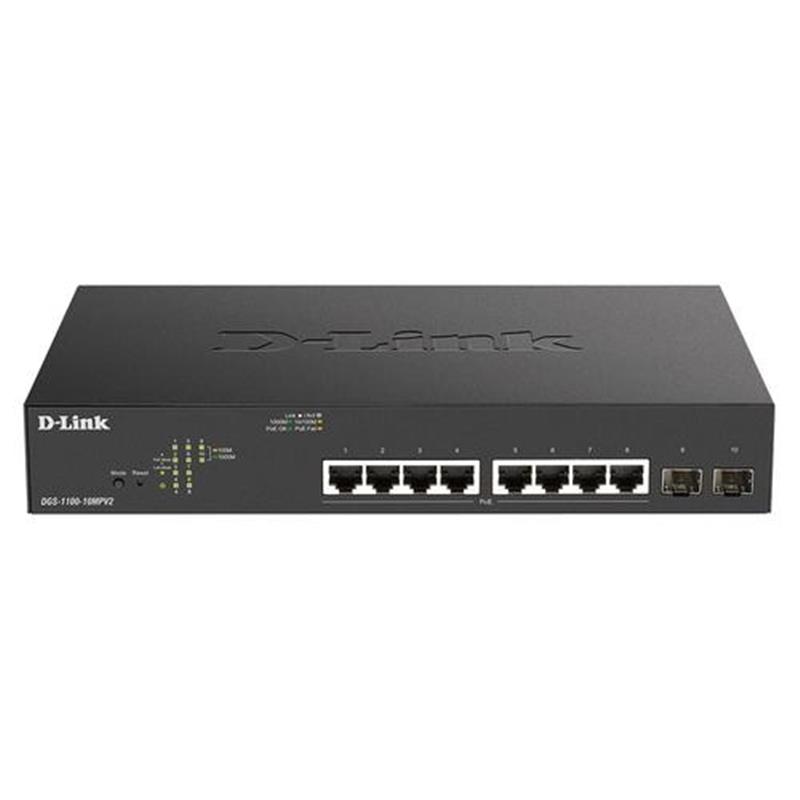 D-Link DGS-1100-10MPV2 netwerk-switch Managed L2 Gigabit Ethernet (10/100/1000) Power over Ethernet (PoE) 1U Zwart