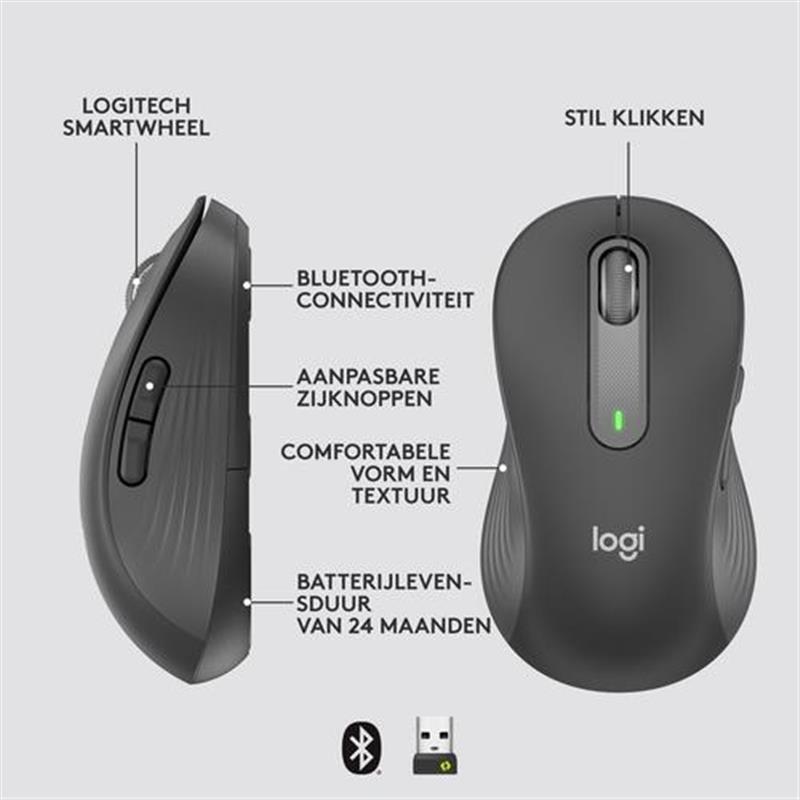 Logitech Signature M650 L Linkshandige Draadloze Muis - Voor grotere, linkerhanden, 2 jaar batterijduur, stil klikken, aanpasbare zijknoppen, Bluetoot