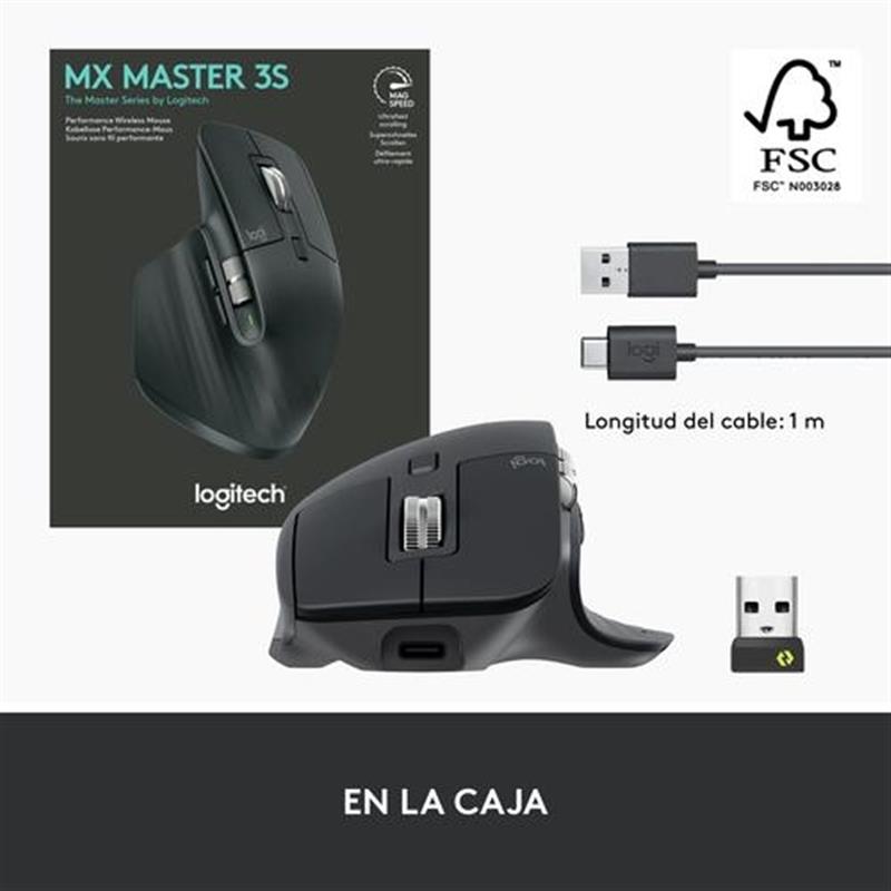 Logitech MX Master 3S muis Rechtshandig RF draadloos + Bluetooth Optisch 8000 DPI