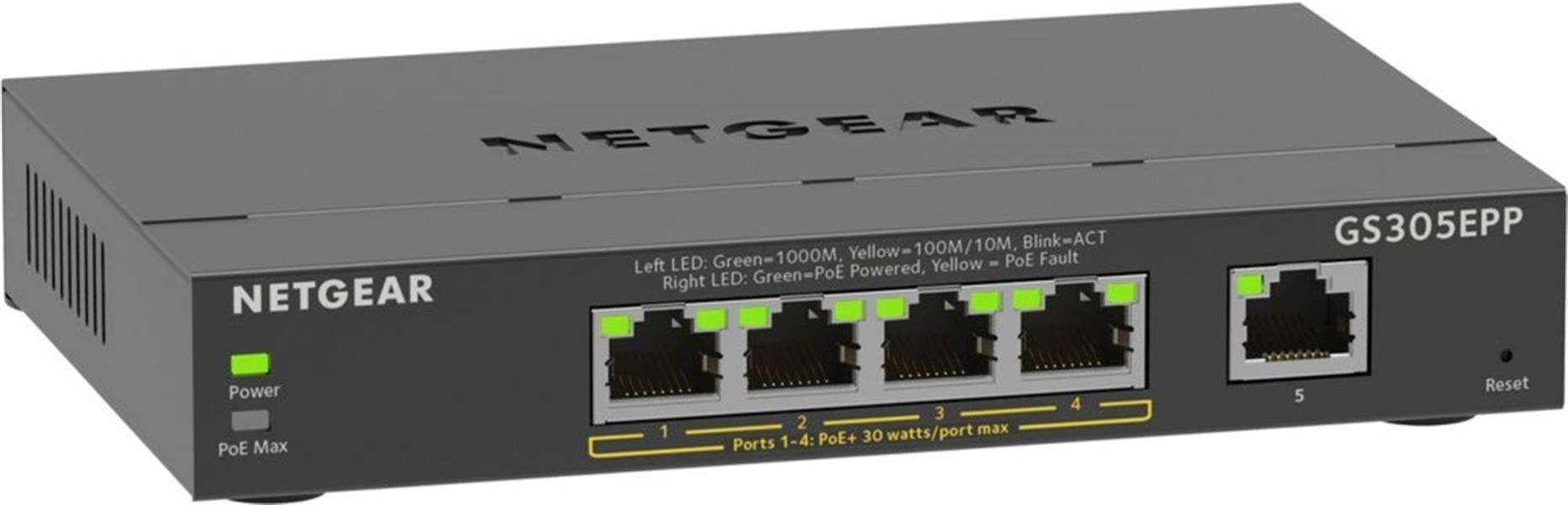 Netgear GS305EPP Managed L2/L3 Gigabit Ethernet (10/100/1000) Zwart Power over Ethernet (PoE)