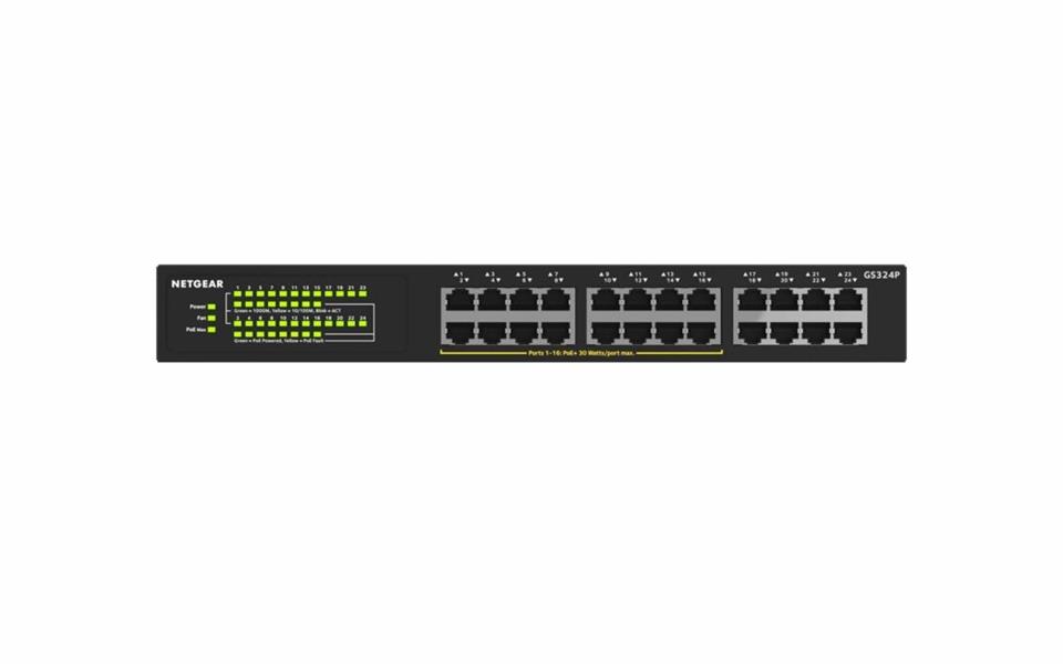 Netgear GS324P Unmanaged Gigabit Ethernet (10/100/1000) Zwart 1U Power over Ethernet (PoE)