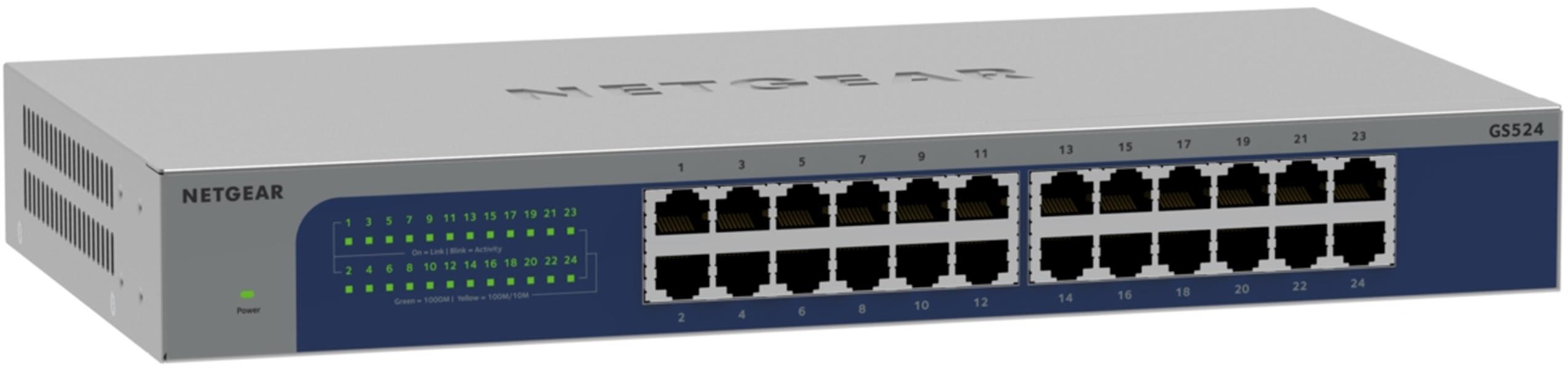 NETGEAR GS524-300EUS, 24-Port Gigabit Ethernet unmanaged Switch, Desktop Gigabit Ethernet (10/100/1000)