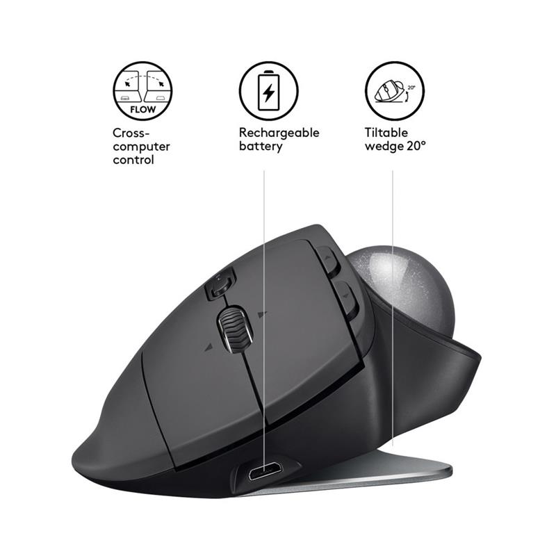 Logitech MX Ergo muis RF draadloos + Bluetooth Trackball 440 DPI Rechtshandig