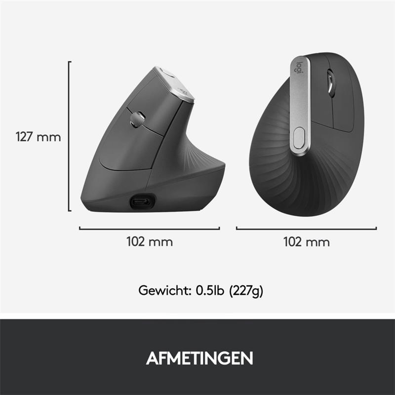 Logitech MX Vertical Advanced Ergonimic muis RF draadloos + Bluetooth Optisch 4000 DPI Rechtshandig