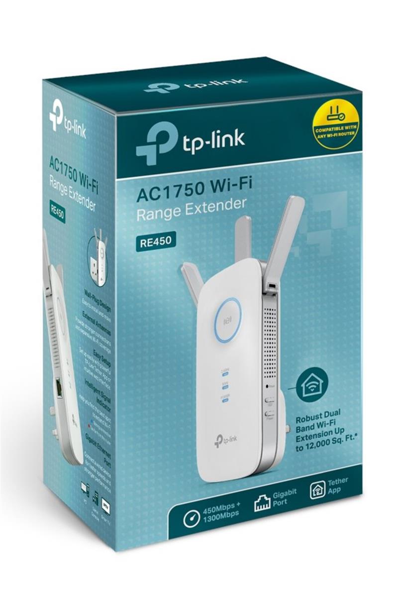 TP-LINK RE450 netwerkextender Netwerkzender Wit 10, 100, 1000 Mbit/s