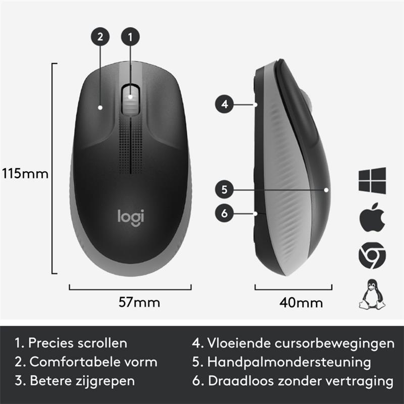 Logitech M190 muis RF Draadloos Optisch 1000 DPI Ambidextrous